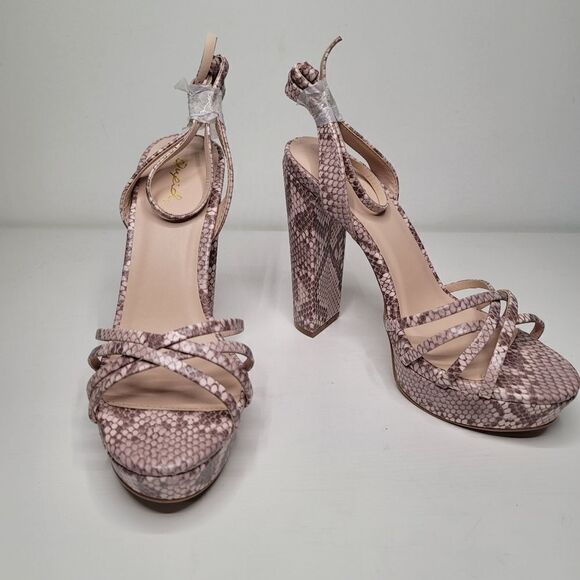 Qupid blush snake-embossed ankle-strap san… - Picture 9 of 16